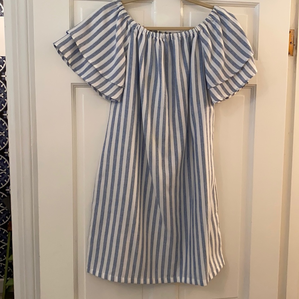Off the Shoulder Blue & White Dress